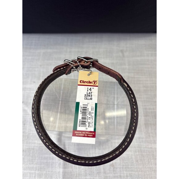 Circle T 14" Leather Dog Collar Brown With Buckle - Picture 2 of 4
